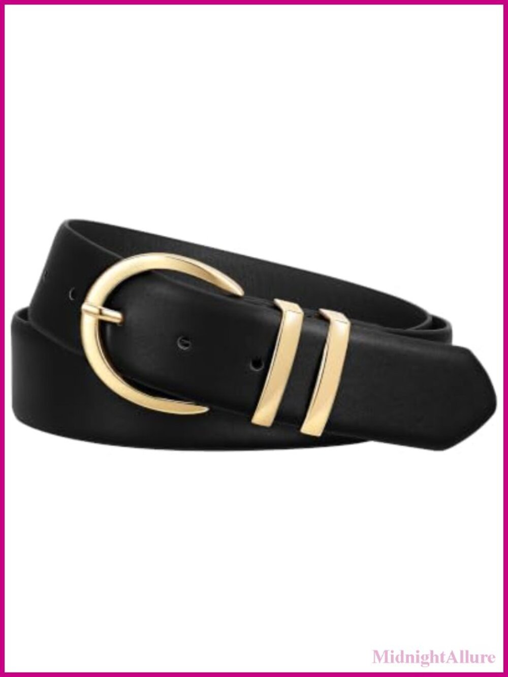Women's Faux Leather Belt with Gold Buckle, Adjustable Waist for Jeans